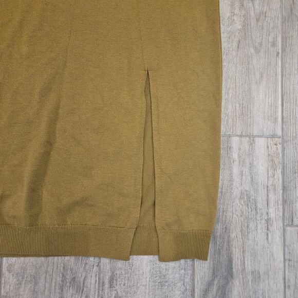 Line And Dot Sweater Dress Womens L Brown Ribbed Knit Long Sleeve Slit Hem Fall - Picture 8 of 13
